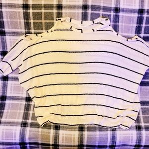 Cherish large over-sized sweater, 3/4 sleeve, off-white with black stripes